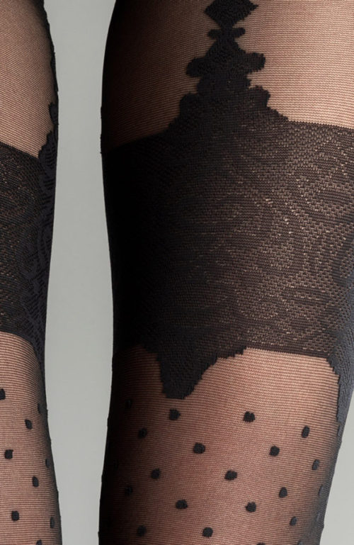 Schwarze hochmodische Feinstrumpfhose mit Tupfen und Strumpfhalter Imitation Collanteria SanRemo