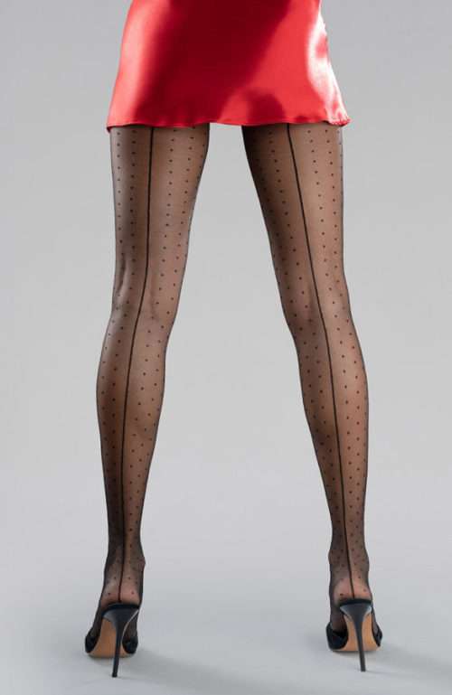 Schwarze Modische Feinstrumpfhose mit Tupfen und Naht Collanteria Imperia