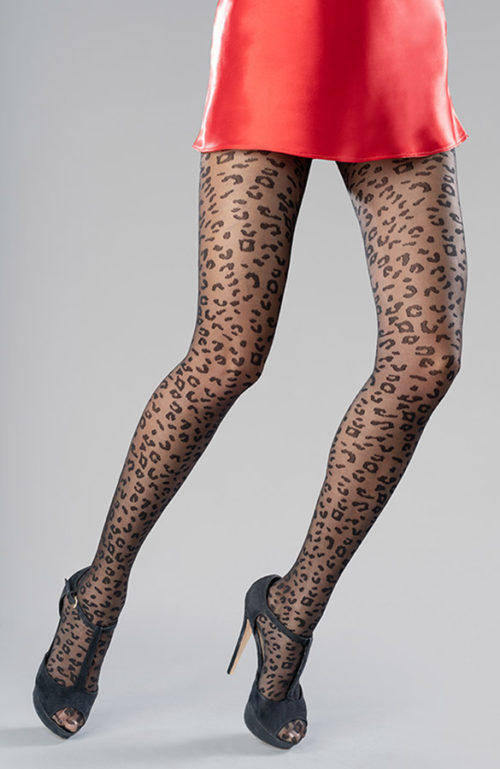 Schwarze modische Feinstrumpfhose mit Gepardenmuster Collanteria Safari
