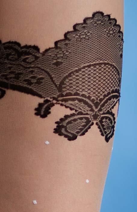 Weisse Hochzeit Modische Feinstrumpfhose mit Tupfen und schwarzrn Strumpfband Imitation Collanteria Orchidea
