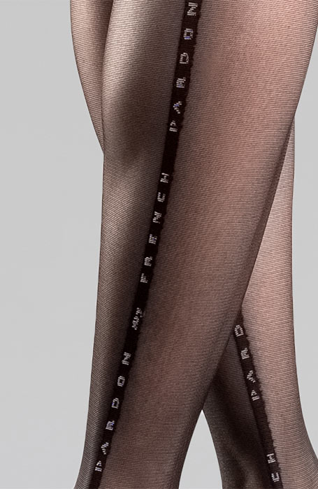Schwarze modische Feinstrumpfhose mit breiter Naht mit der Aufschrift Pardon my French Collanteria Versailles