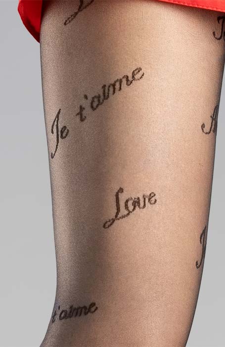 Černé módní silonky s nápisy Amore, Love a Je t'aime Collanteria SantaValentina